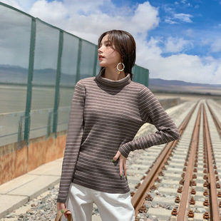 秋季新款韩版女装休闲高领长袖套头条纹毛衣女2020宽松针织衫
