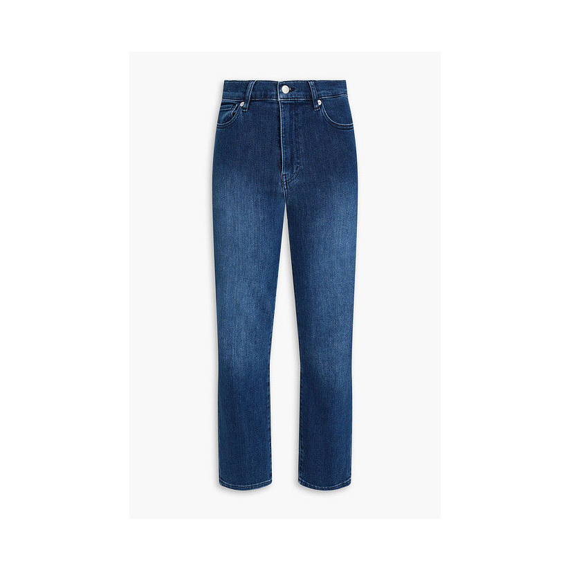 Frame Denim Le 轧光斜纹棉布直筒高腰牛仔裤女热裤修身百搭软