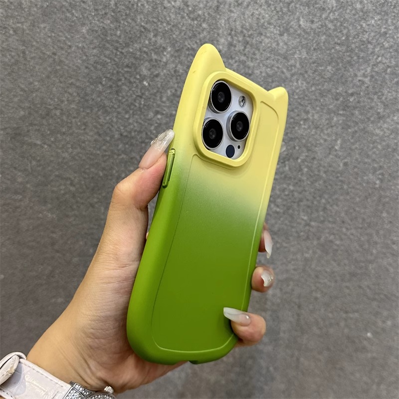 ins黄绿色渐变立体猫耳朵Pura70适用ultra华为mate60pro手机壳p50高级感40硅胶nova12加厚11气囊10防摔9荣耀+