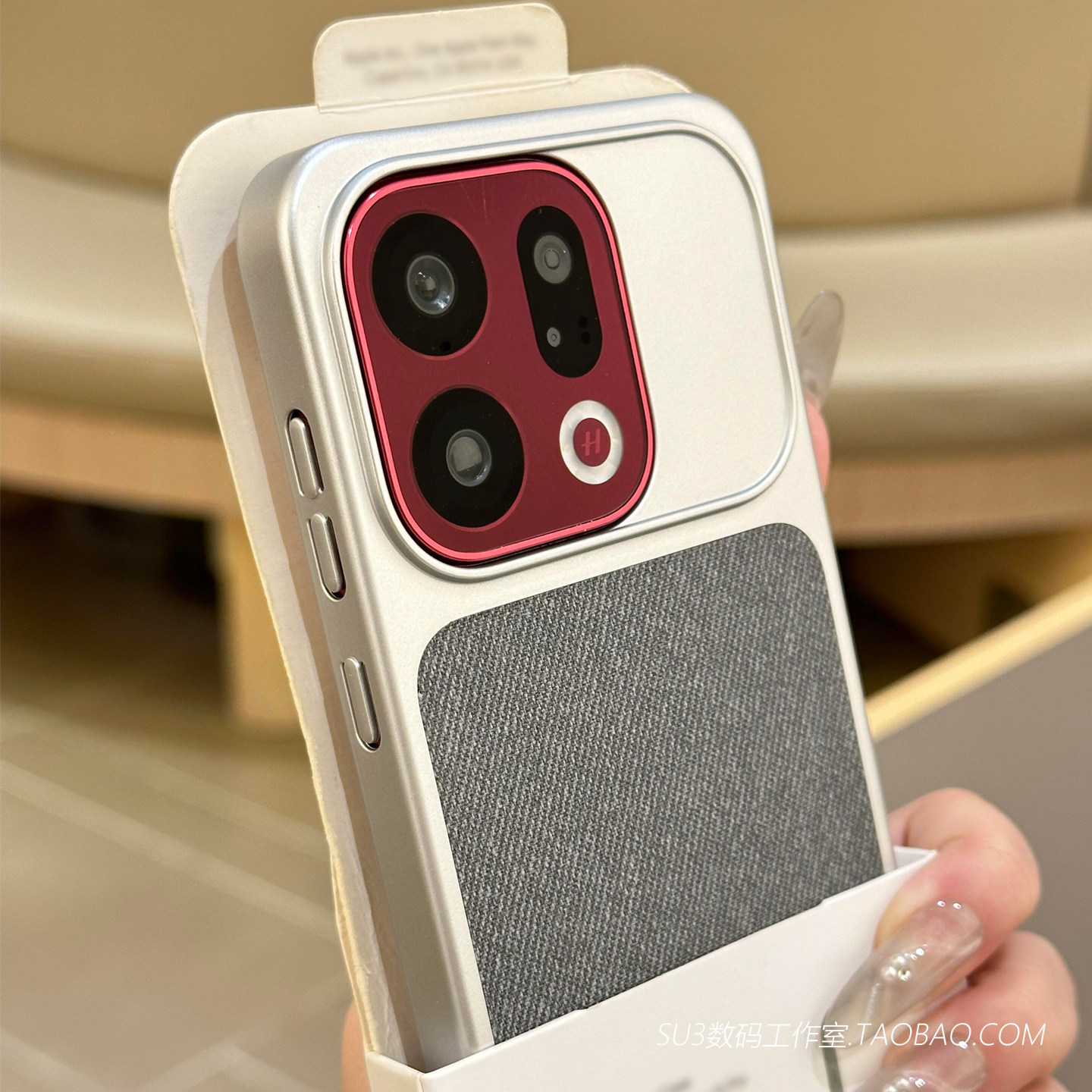 灰色拼接亚麻毛麻布料纹磁吸适用oppoFindX9手机壳pro复古FindX8s+文艺简约ultra高端Reno13电镀硬壳防指纹男
