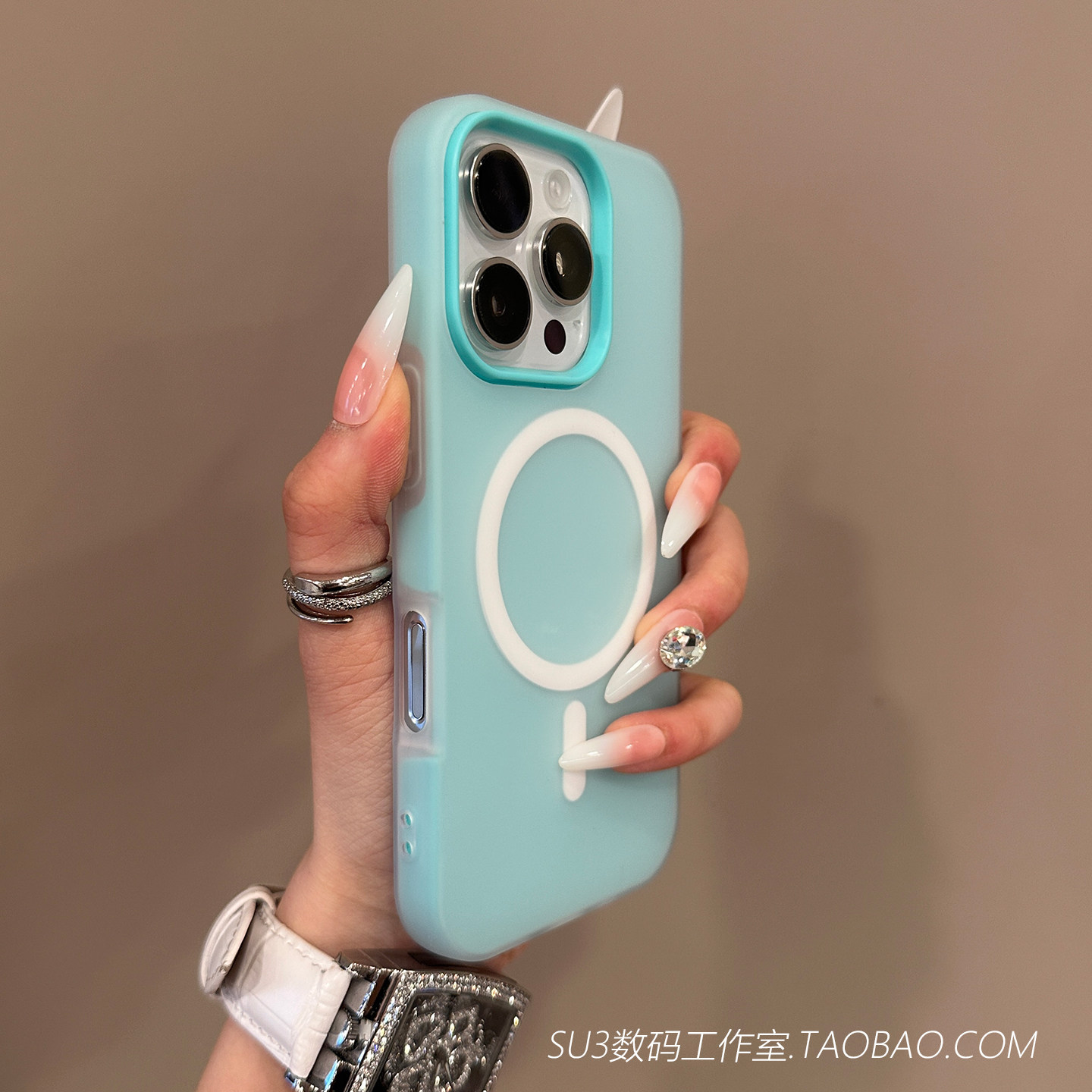 蓝绿色双层二合一磁吸充电适用iPhone15苹果16promax手机壳14简约plus半透雾面13磨砂12防摔17promax肤感软壳