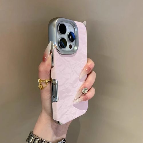 浅粉色丝绒绸缎雪山纹绒布适用小米15/14pro手机壳13高级感15pro红米K80电镀全包边气囊防摔硅胶软壳少女网红