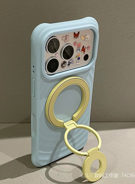 双面强磁吸三折叠支架站立适用华为mate80手机壳70pro+波漾max液态硅胶60网红Pura80ultra指环扣女车载奶蓝色