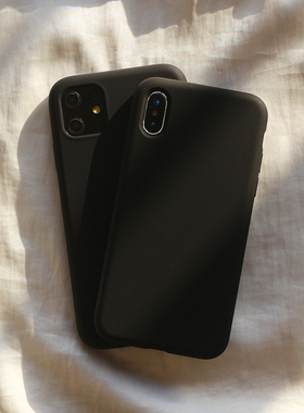 XR适用iphoneX苹果11/12pro手机壳14max液态硅胶7plus黑色8半包13全包mini防摔男士女14promax冷淡风高级炭黑
