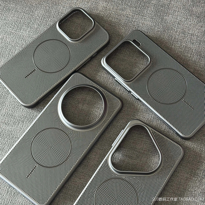 细圈磁吸充电散热蜂窝透气适用iPhone15苹果16pro手机壳max钛黑色17哑光电镀14plus磨砂13轻薄MagSafe高级感2