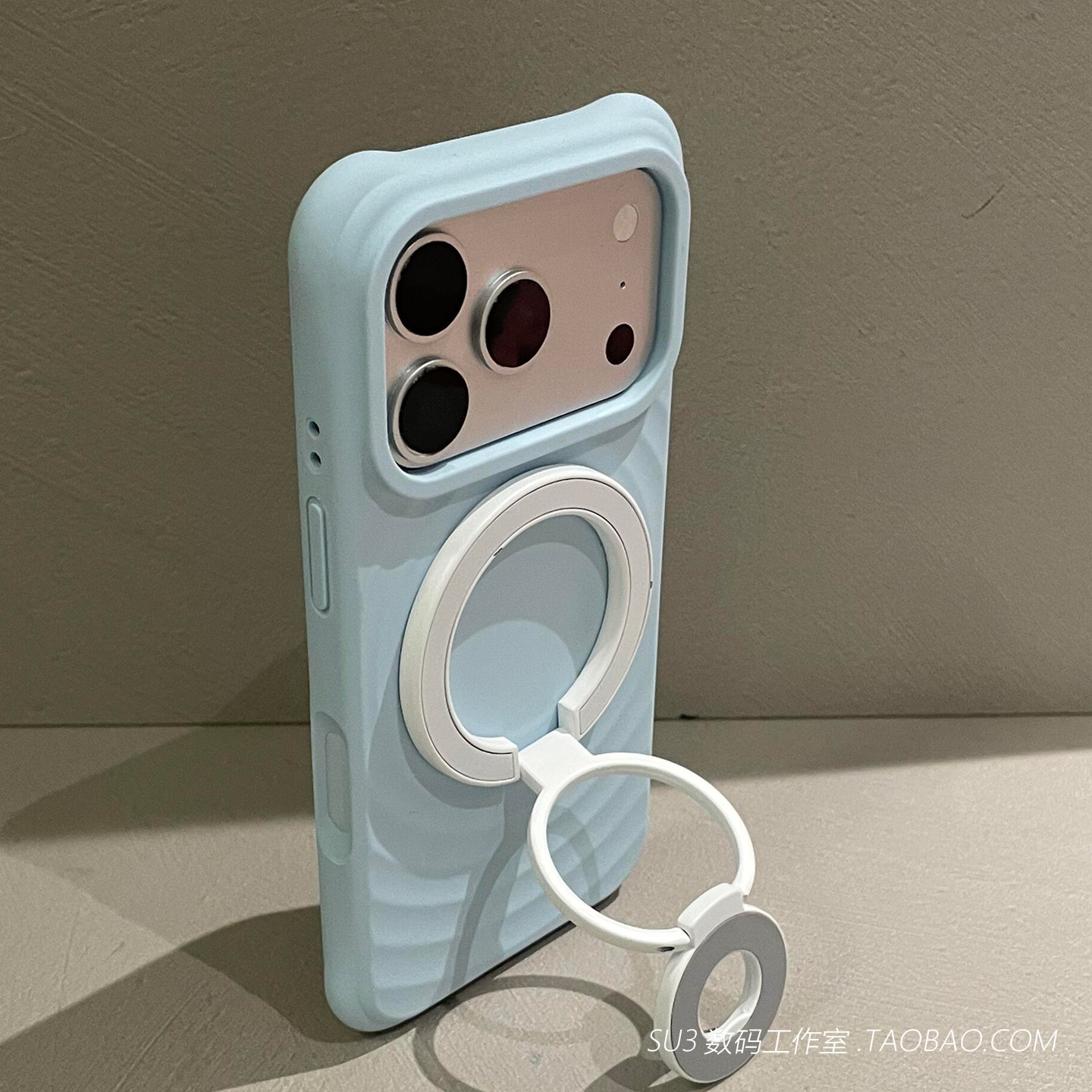 双面强磁吸三折叠支架站立适用华为mate80手机壳70pro+波漾max液态硅胶60网红Pura80ultra指环扣女高级奶蓝色