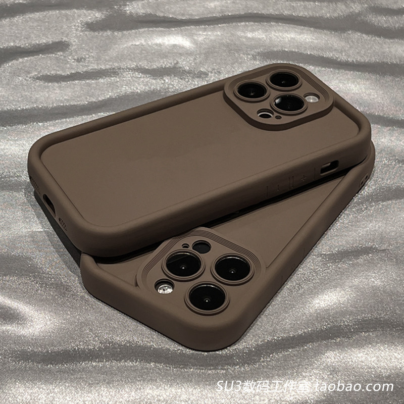 ins奶茶棕色适用iPhone13苹果15手机壳14promax全包12硅胶11高级感Xs气囊XR防摔8plus网红7秋冬se3美拉德mini