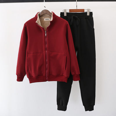 秋冬季羊羔绒不带帽加厚卫衣套装