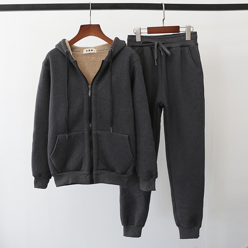 加绒加厚棉衣爸爸款拉链运动套装