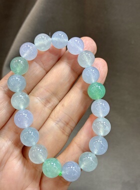 缅甸天然A货翡翠冰种多宝手串冰种飘绿花糖果色手串紫色绿色