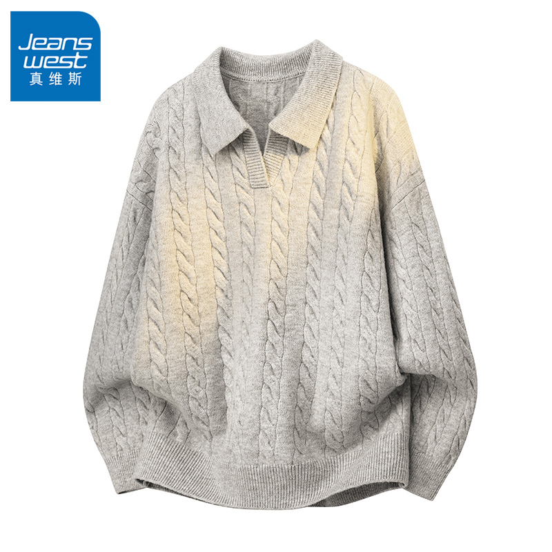 真维斯软糯慵懒风针织polo衫毛衣