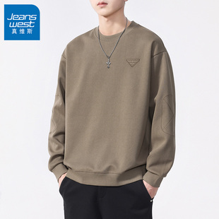 真维斯2025秋季潮流圆领男装刺绣高端春秋款卫衣长袖简约宽松爆款