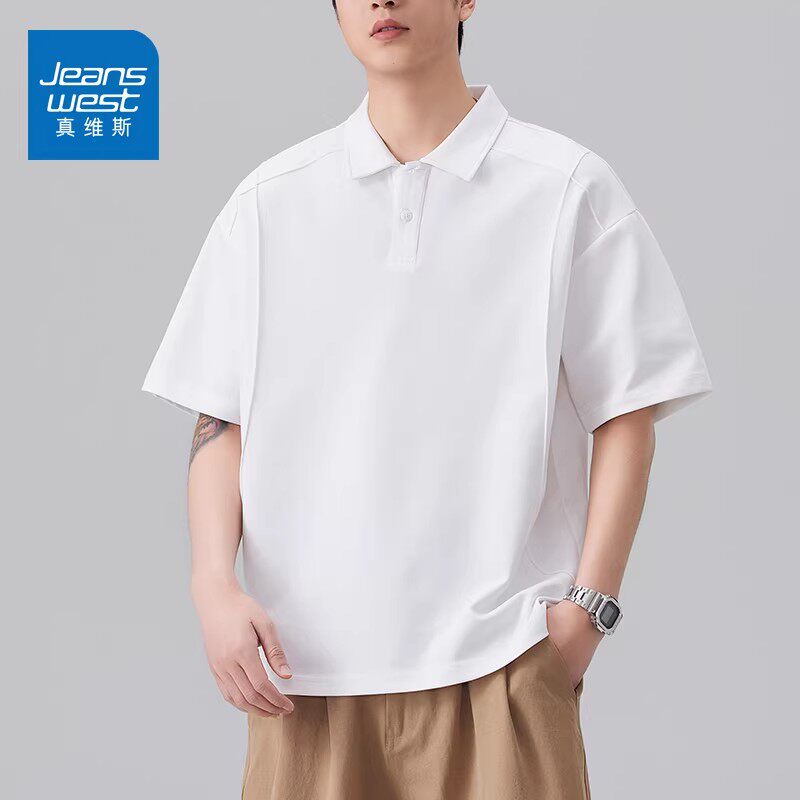 真维斯2026夏季白色短袖POLO衫男宽松薄款透气翻领休闲半袖T恤衫