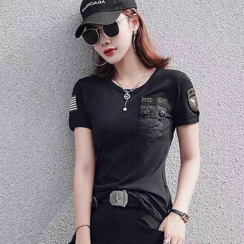 夏季新款迷彩短袖圆领t恤女