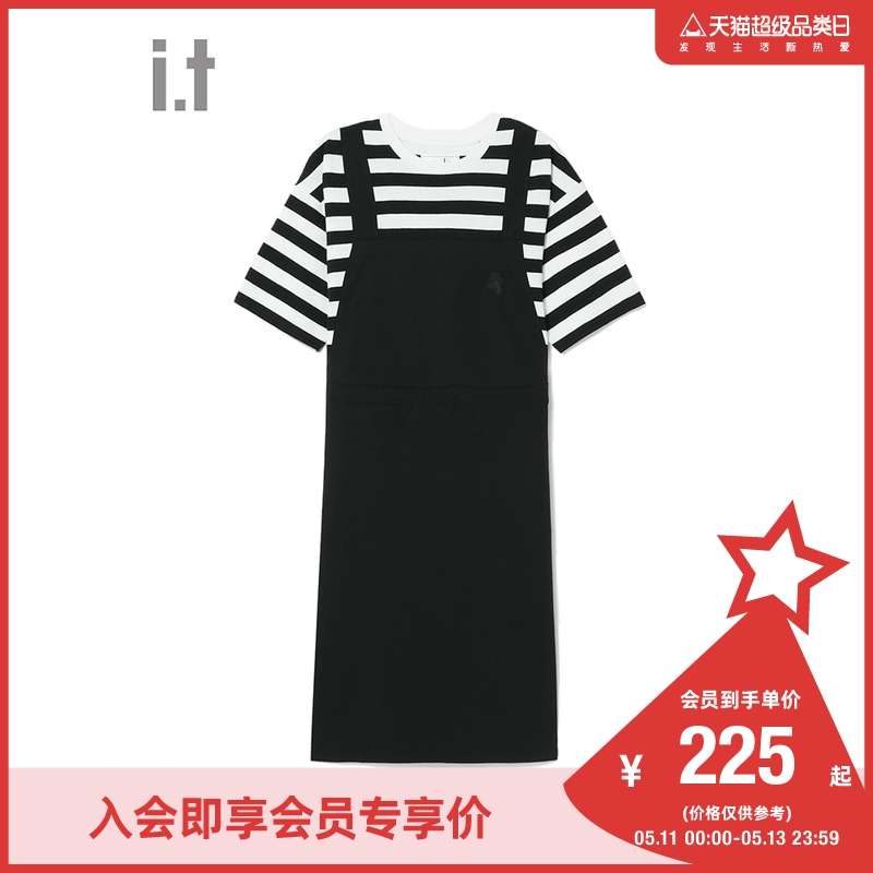 it :CHOCOOLATE女装假两件连衣裙时尚夏季新品休闲背带裙1816XSK