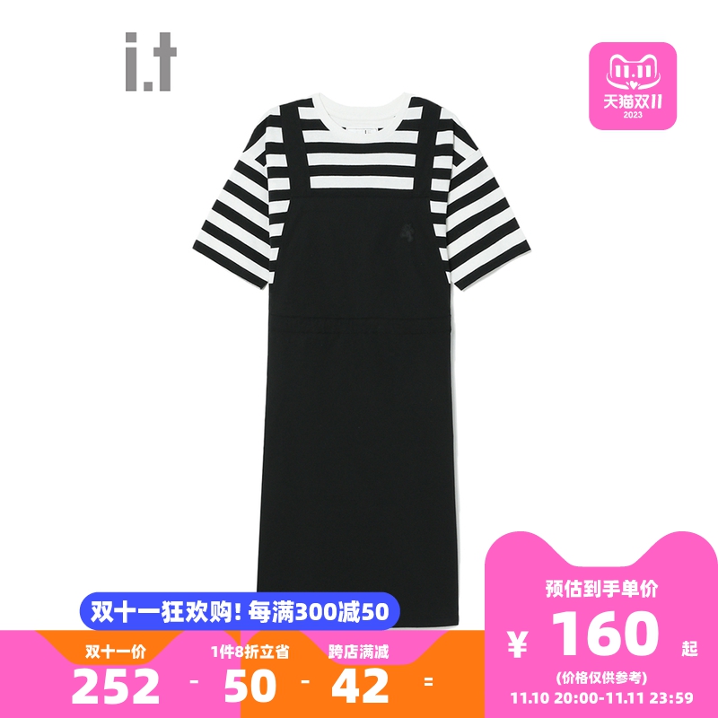 it :CHOCOOLATE女装假两件连衣裙2023夏季新品休闲背带裙1816XSK