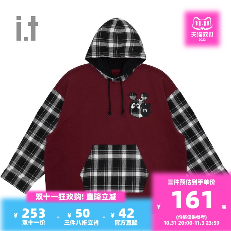 it Mini Cream女装连帽卫衣秋冬格纹异质5324XXD