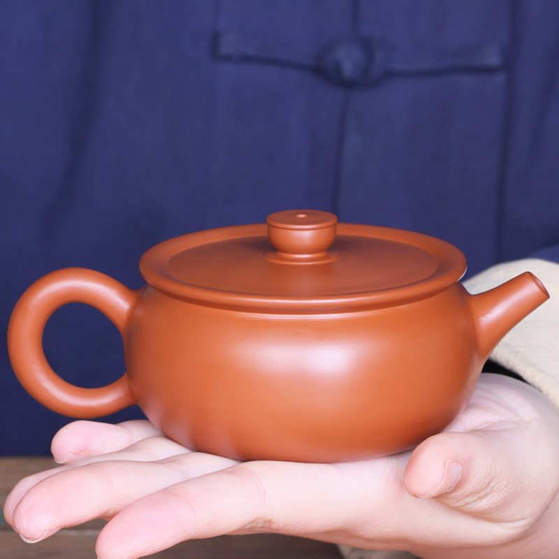 云南建水紫陶茶壶 纯手工功夫茶 中式复古复烧红大口石瓢壶内盖壶