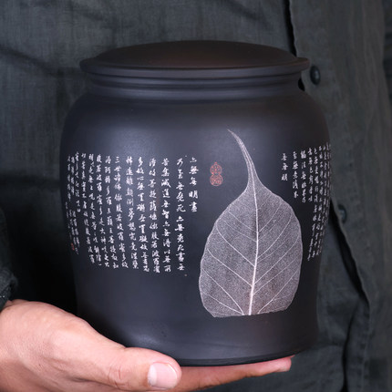 云南建水紫陶茶叶罐紫陶家用纯手工彩填柴烧紫陶磨砂普洱醒茶罐
