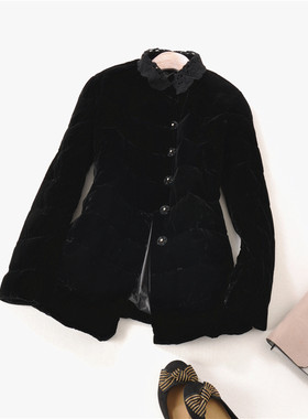 高端钩花娃娃A字型长袖羽绒服