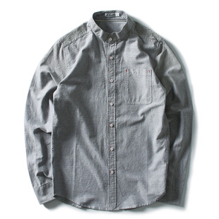 修身 纯棉牛津纺寸衫 男士 长袖 男 春秋新款 休闲衬衫 立领纯色衬衣男装