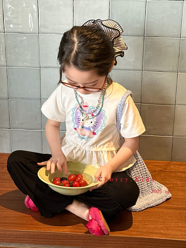 【UMKIDS】cherry新款夏女童kt猫短袖T恤衫夏装2025韩版女宝宝