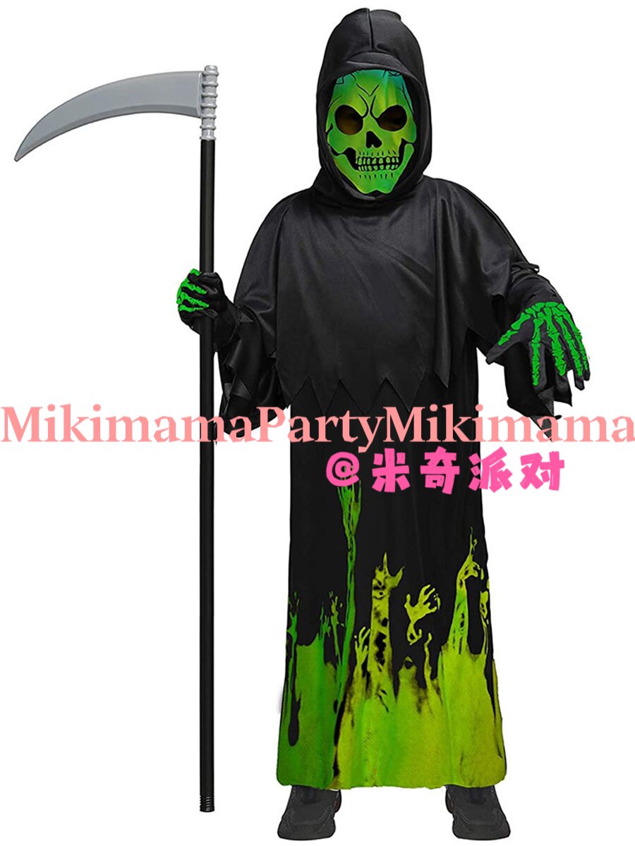 万圣节儿童骷髅骨架cos死神服装派对舞会恐怖屋装扮荧光鬼衣跨境