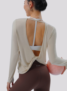 kk fitness普拉提瑜伽服性感秋款宽松镂空健身上衣跑步长袖训练服