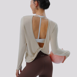 训练服 宽松镂空健身上衣跑步长袖 fitness普拉提瑜伽服性感秋款