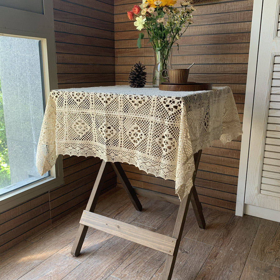 美式田园ins风复古钩针桌布餐垫蕾丝镂空拍摄背景布茶几森系花园