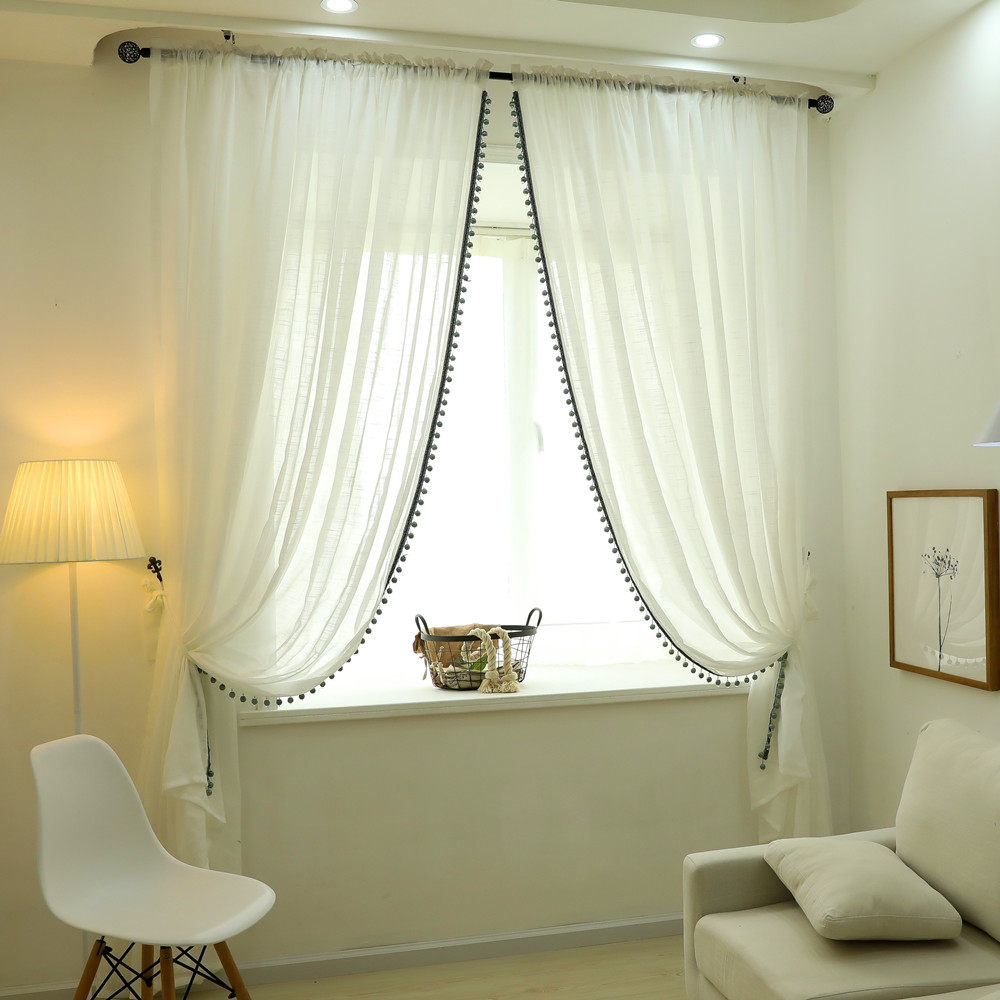 定制轻烟罗纱美式白纱纯色棉麻白色飘窗帘客厅窗帘窗纱帘成品隔断