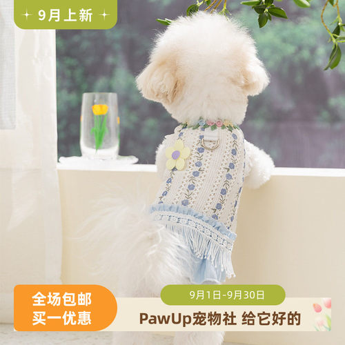 韩系春夏新款狗狗衣服度假风流苏连衣裙中小型犬比熊泰迪宠物衣服