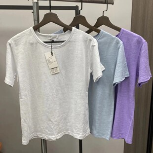高品质尾货女装 女士竹节棉圆领短袖T恤夏季简约百搭纯棉修身上衣