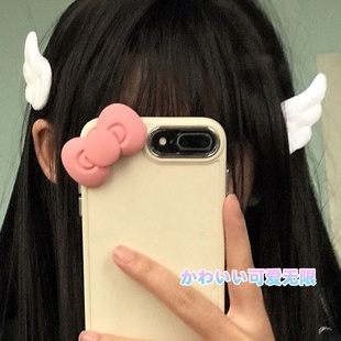 魔法少女发夹侧边夹白色粉色天使小翅膀边夹可爱日系毛绒鸭嘴夹