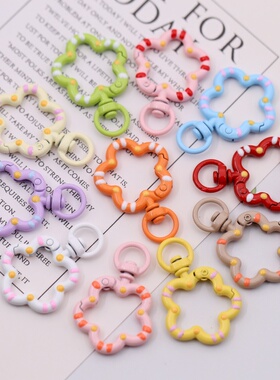 烤漆合金糖果色360度活动五瓣花甜甜圈钥匙扣diy包包挂扣个性百搭