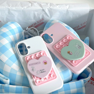 李荣书同款粉色液态硅胶爱心镜子适用iphone17air/17promax保护壳苹果16手机壳16promax保护套15防摔13/14壳