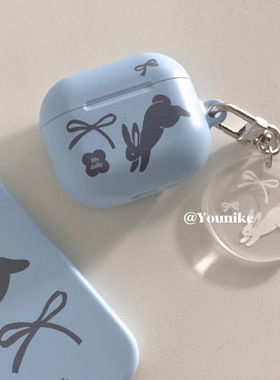 韩国进口文创可爱奶蓝色雾面蝴蝶结兔子适用于airpods1/2苹果无线蓝牙耳机保护套airpods pro2/3保护壳