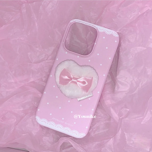 14外壳 韩女芭蕾粉波点蕾丝甜美毛绒支架适用iphone17pro 17promax保护壳苹果16手机壳16promax保护套15