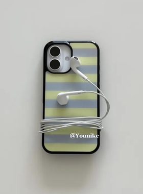 ins欧尼同款随性简约条纹时尚模范生博主style黑边适用iphone16pro/15promax保护壳苹果13/14手机壳17保护套