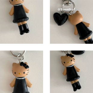 chic韩系ins甜美贵气千金感黑皮kt猫车钥匙扣AirPods挂饰手机挂件