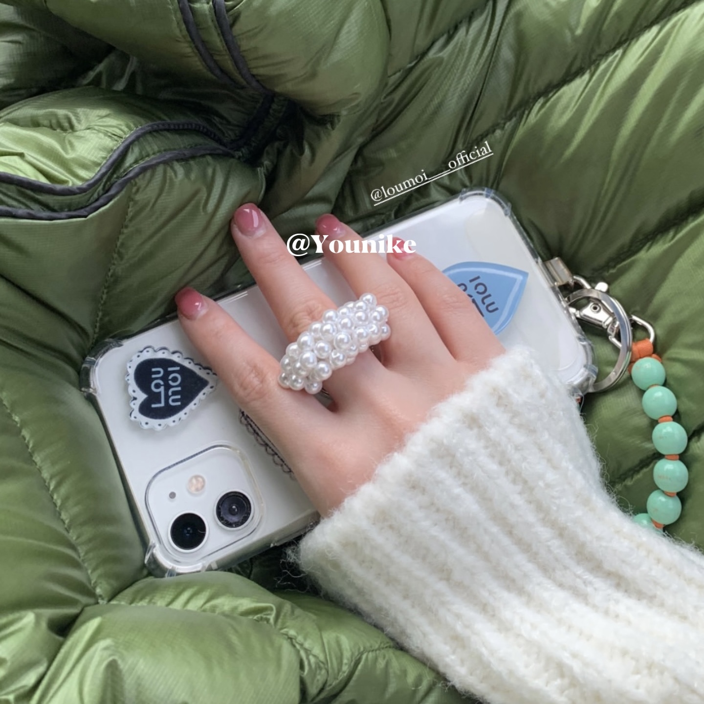 ins博主同款小众法式有调性的串珠指环支架韩系个性适用iphone16pro/15promax苹果13/14/12手机壳保护套防摔