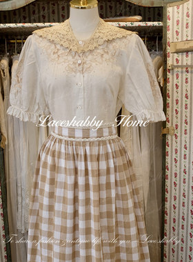 太浪漫了！laceshabby法式复古水洗棉麻蕾丝格子半身南法围裙屁帘