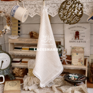 LACESHABBY治愈系家居法式 蕾丝棉麻棕色条纹方形餐巾盖巾 复古风格