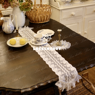 复古风白色蕾丝荷叶边桌布桌旗盖巾 LACESHABBY法式 太浪漫了 新款