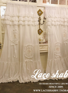 LACESHABBY进口定制公主风花贴蕾丝荷叶边棉质遮光窗帘成品窗帘布