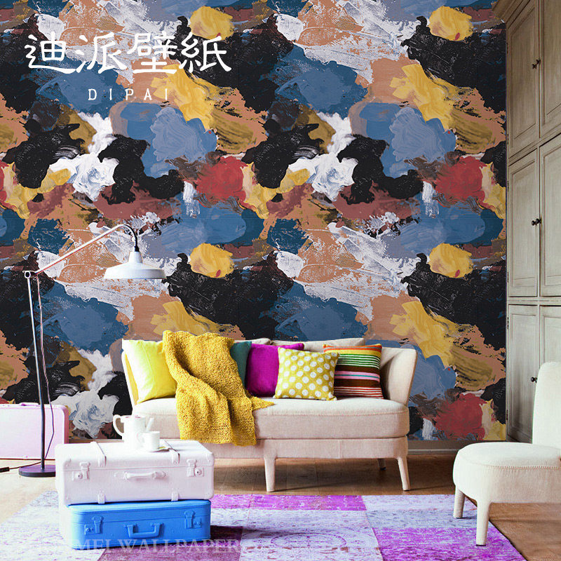 北欧风格手绘油画乌云壁纸创意艺术墙纸酒吧饭店餐厅客厅电视背景