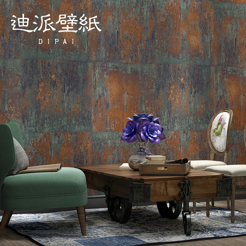 复古重金属古铜色铁锈红朋克风工业风灰色墙纸饭店客厅背景墙壁纸