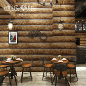 3d立体木头复古木纹墙纸餐厅火锅店工业风壁纸店铺装 店 修木屋服装