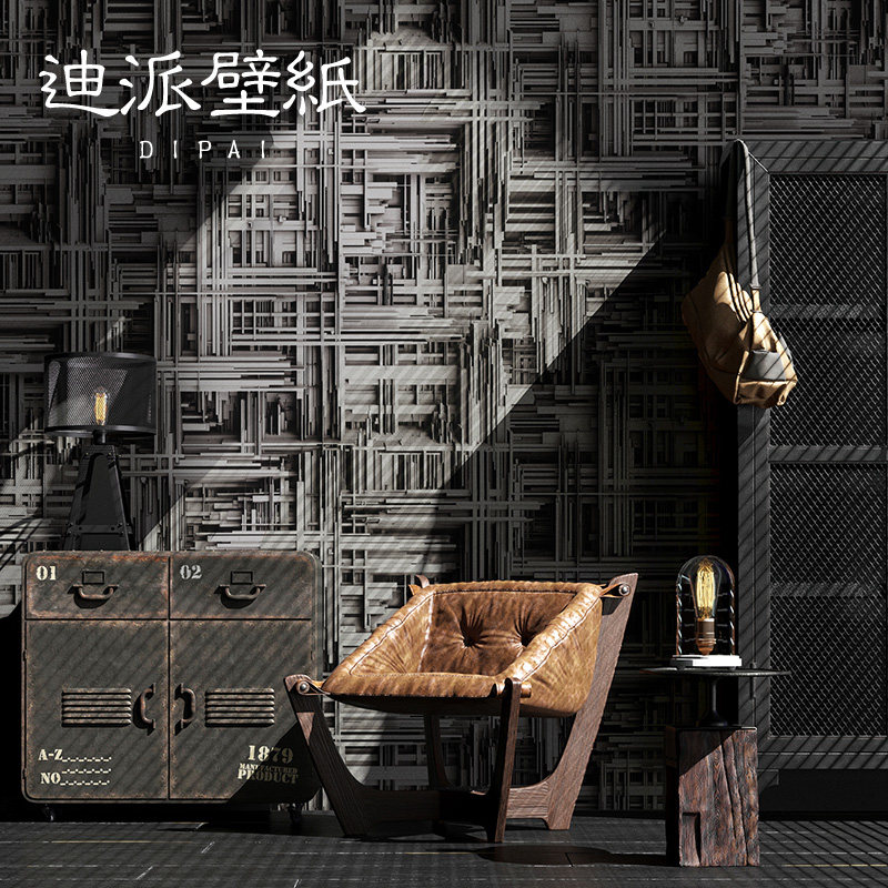 3d立体复古重金属朋克工业风墙纸非自粘酒吧餐厅烧烤店背景墙壁纸