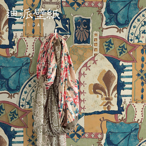 美式壁纸复古波西米亚无纺布个性客厅卧室背景墙藏式墙纸主题酒店